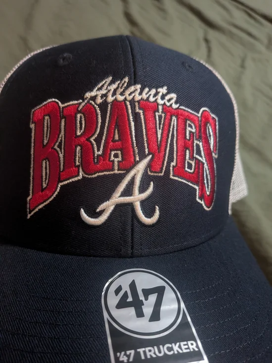 '47 Brand MLB Atlanta Braves Keystone Snapback Trucker Mesh Mens Hat Cap NEW - Picture 4 of 8